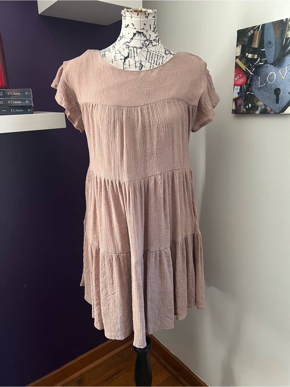 Bluivy Dusty Rose Tiered Short Sleeve Dress